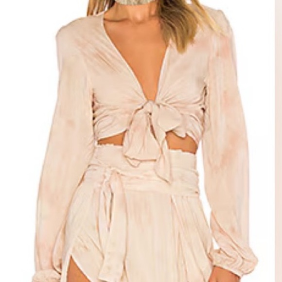 Planet Blue Phoebe Tie Front Top Blush Tie Dye XS - Picture 1 of 5